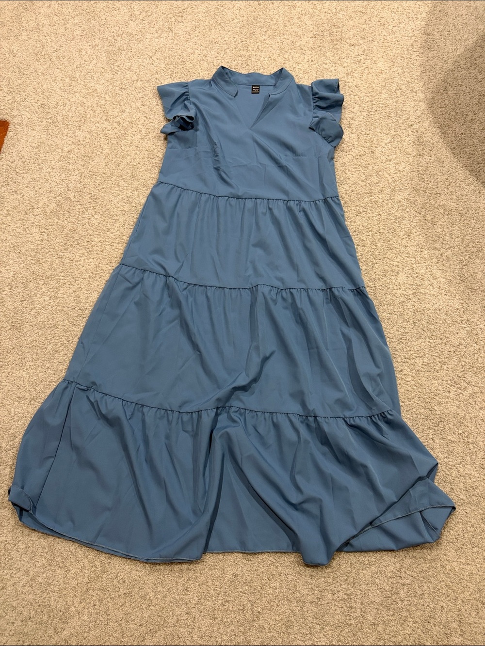 SHEIN Blue Tiered Ruffle Sleeve Midi Dress